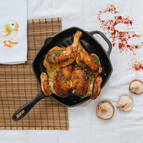 Victoria Cast Iron Grill Pan. Square Grill Pan, Seasoned with 100% Kosher Certified Non-GMO Flaxseed Oil, Black